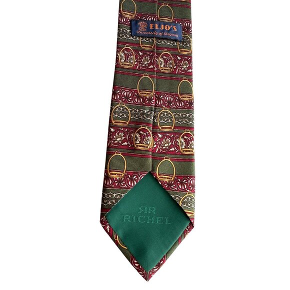 Richel Eljo’s University Of Virginia 100% Silk Tie Green &Red Birdcage Flower - Picture 4 of 4